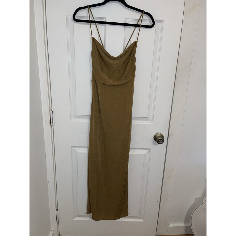 Forever 21 Maxi Gold Criss Cross Cowl Neck Slip Dress Size Medium Women's